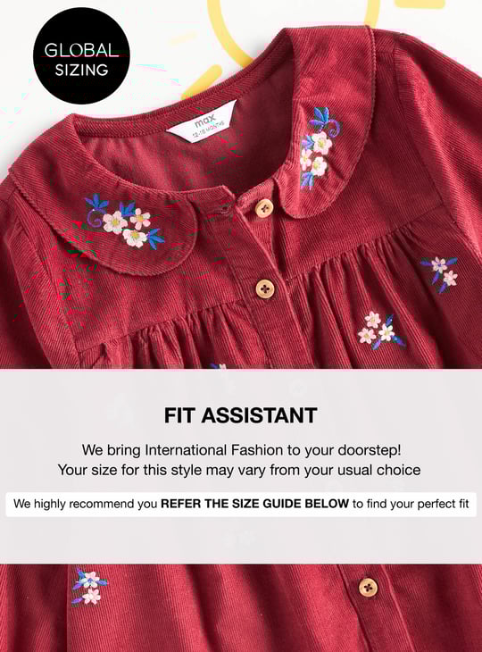 Girls Floral Embroidered Corduroy Dress