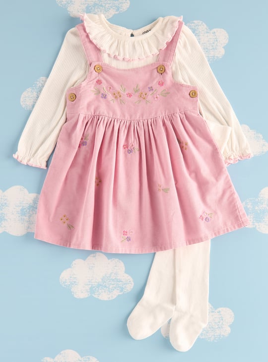 Girls Embroidered Pinafore Dress with Top & Stockings