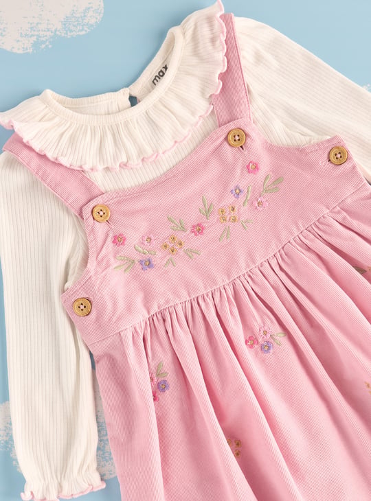Girls Embroidered Pinafore Dress with Top & Stockings