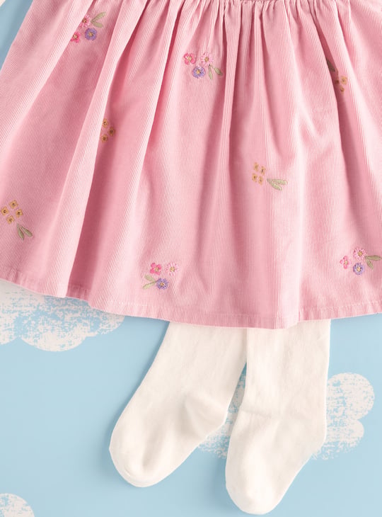 Girls Embroidered Pinafore Dress with Top & Stockings