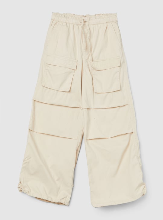 Girls Solid Cargo Parachute Trousers
