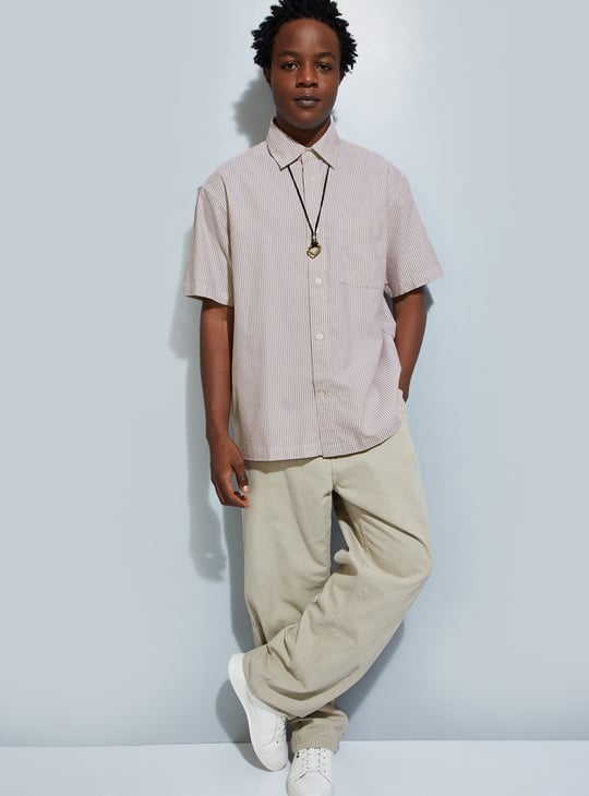 URB_N Men Boxy Fit Striped Shirt