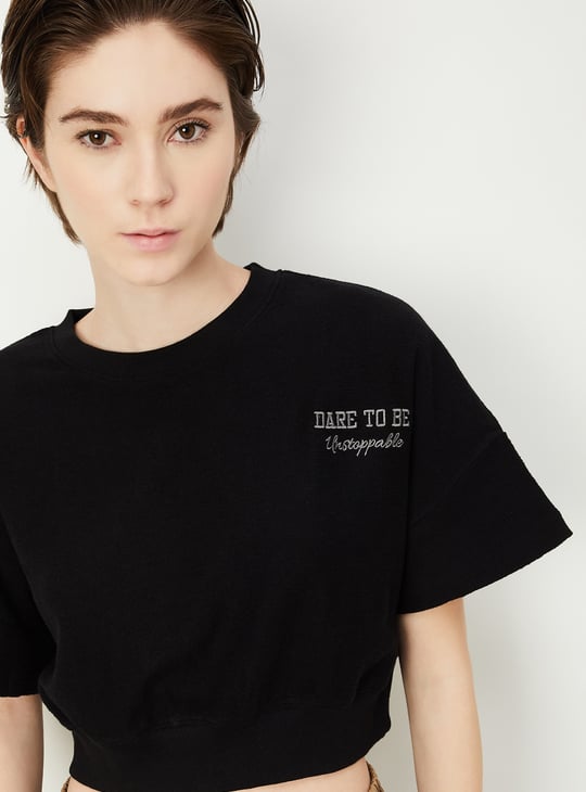 Women Solid Athleisure Cropped T-shirt