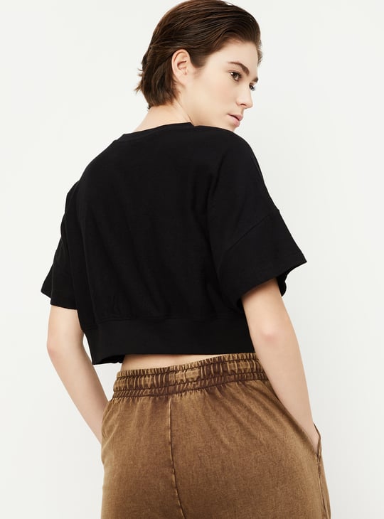 Women Solid Athleisure Cropped T-shirt