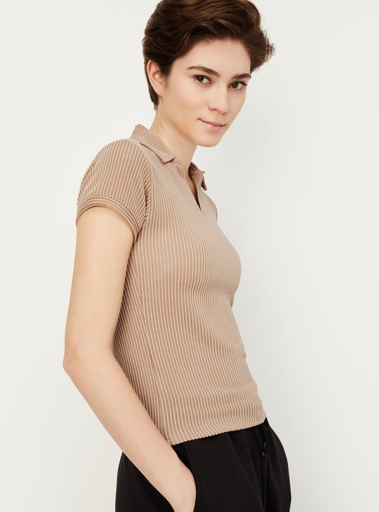 Women Striped Athleisure Polo T-shirt