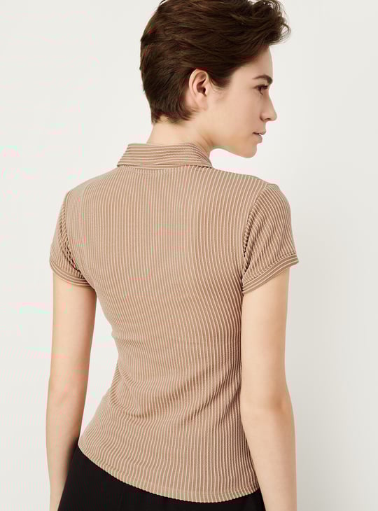 Women Striped Athleisure Polo T-shirt