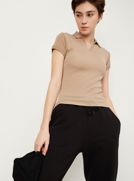 Women Striped Athleisure Polo T-shirt