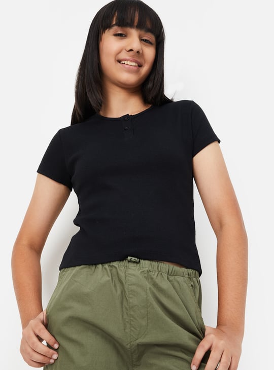 Girls Ribbed Henley T-shirt