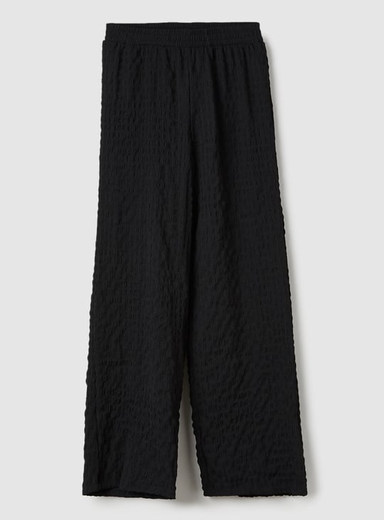 Girls Textured Wide Leg Trousers
