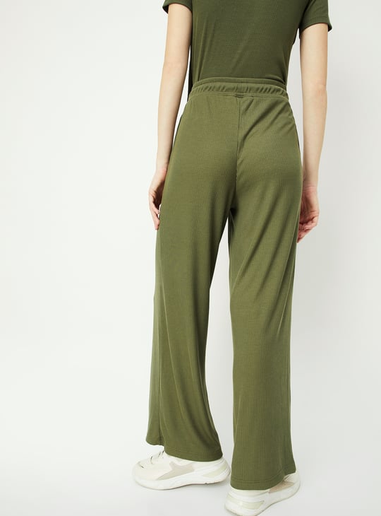 Women Ribbed Wide Leg Sports Track Pants Regular