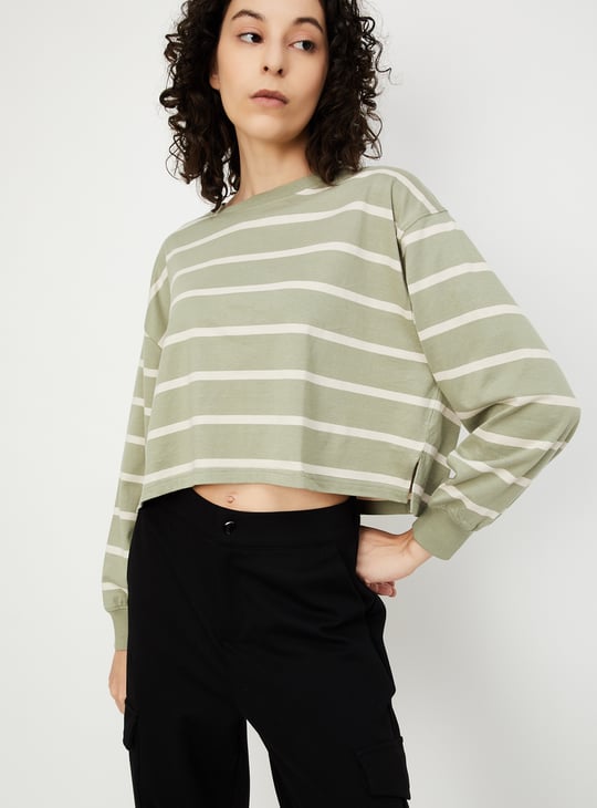 Women Striped Cropped T-shirt