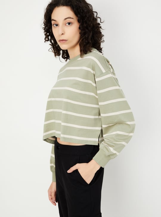 Women Striped Cropped T-shirt
