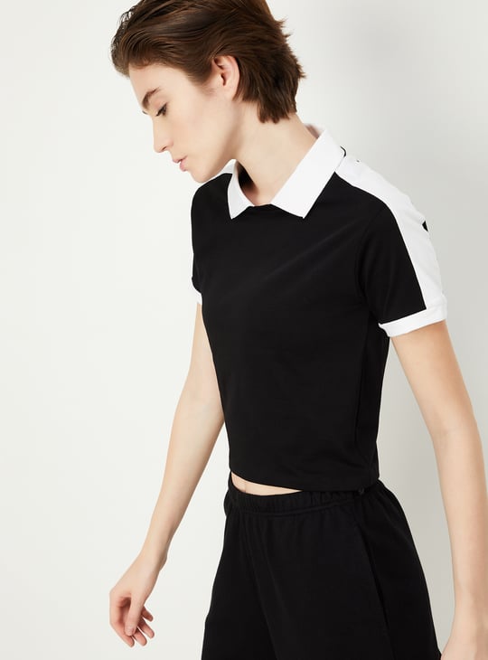 Women Colourblocked Athleisure Polo T-shirt