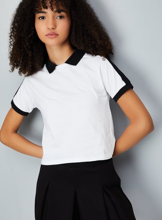 Women Colourblocked Athleisure Polo T-shirt