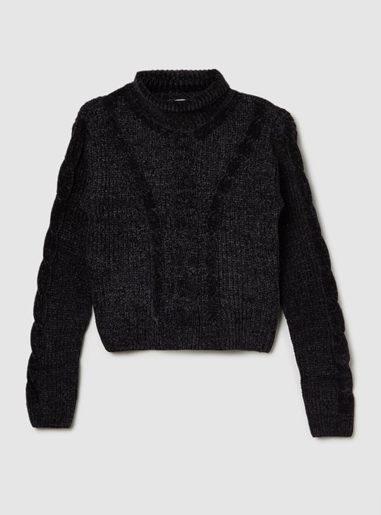 Girls Cable Knit Chenille Sweater