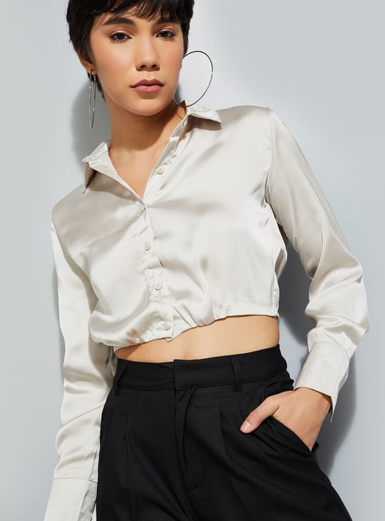 ALAYA F x URB_N Women Satin Crop Shirt