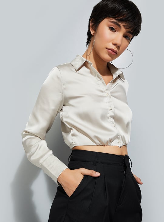 ALAYA F x URB_N Women Satin Crop Shirt