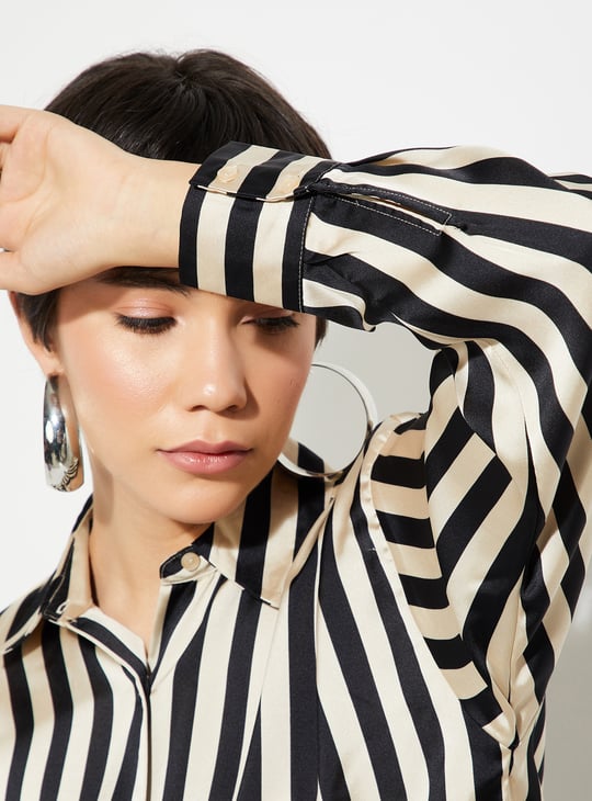 URB_N Women Oversized Striped Satin Shirt