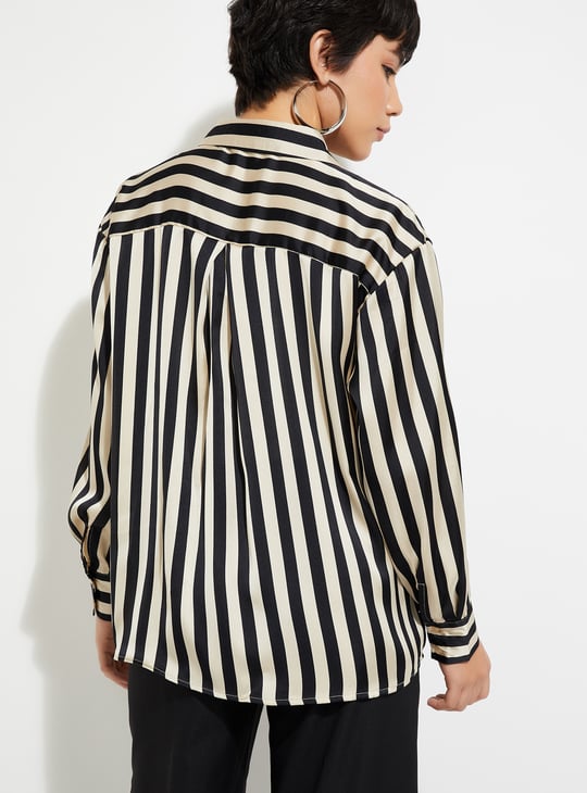 URB_N Women Oversized Striped Satin Shirt