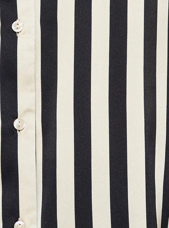 URB_N Women Oversized Striped Satin Shirt