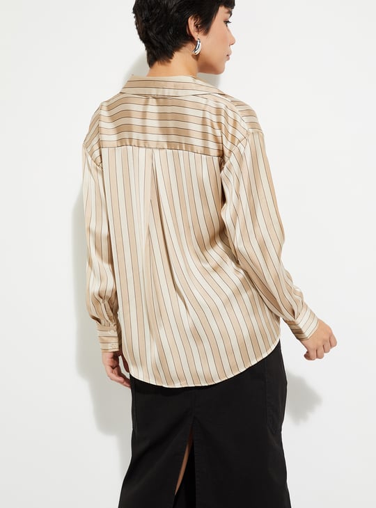 URB_N Women Oversized Striped Satin Shirt