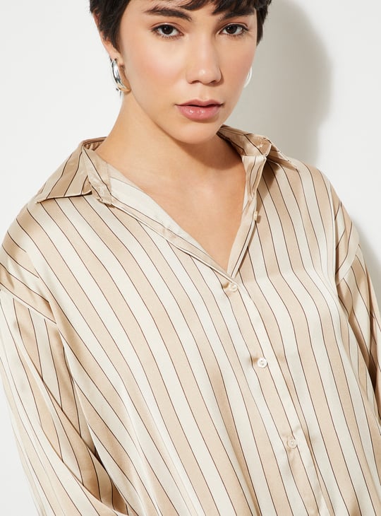 URB_N Women Oversized Striped Satin Shirt