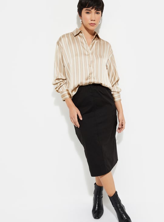 URB_N Women Oversized Striped Satin Shirt