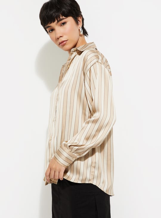 URB_N Women Oversized Striped Satin Shirt