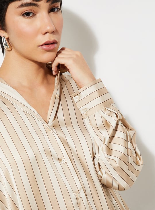 URB_N Women Oversized Striped Satin Shirt