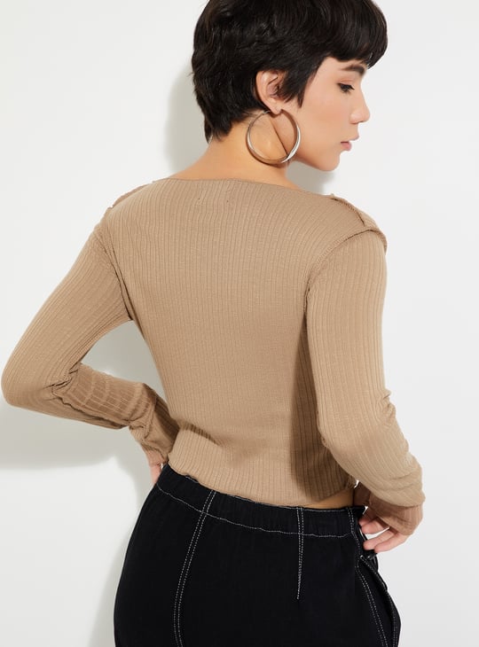 ALAYA F x URB_N Women Ribbed Crop Top Brown Crop Tops