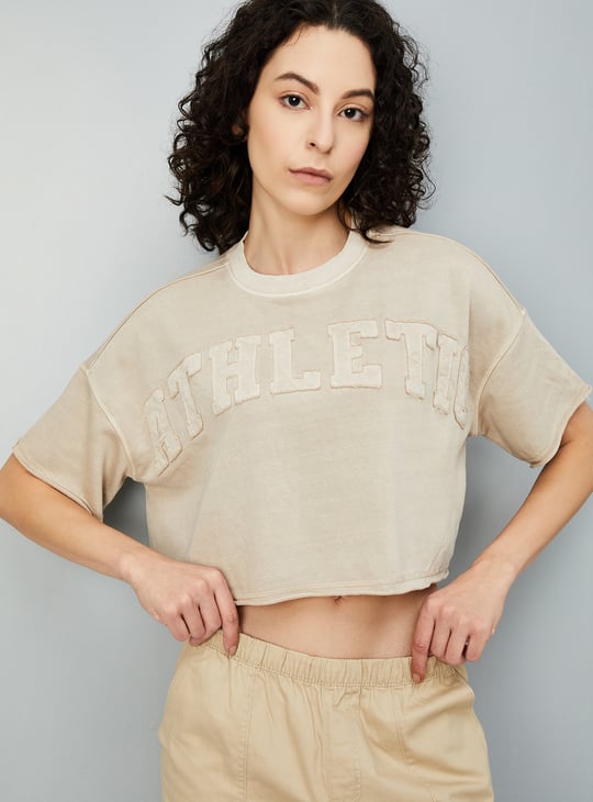 Women Embroidered Crop Boxy T-shirt