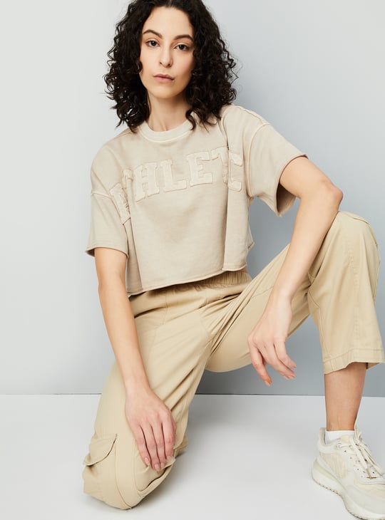 Women Embroidered Crop Boxy T-shirt