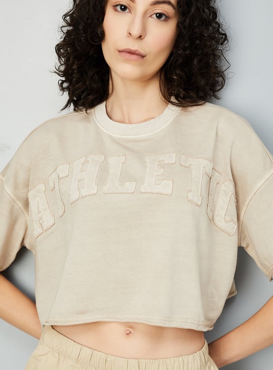 Women Embroidered Crop Boxy T-shirt