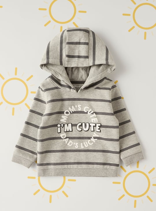 Boys Striped Hooded Sweatshirt Grey Striped