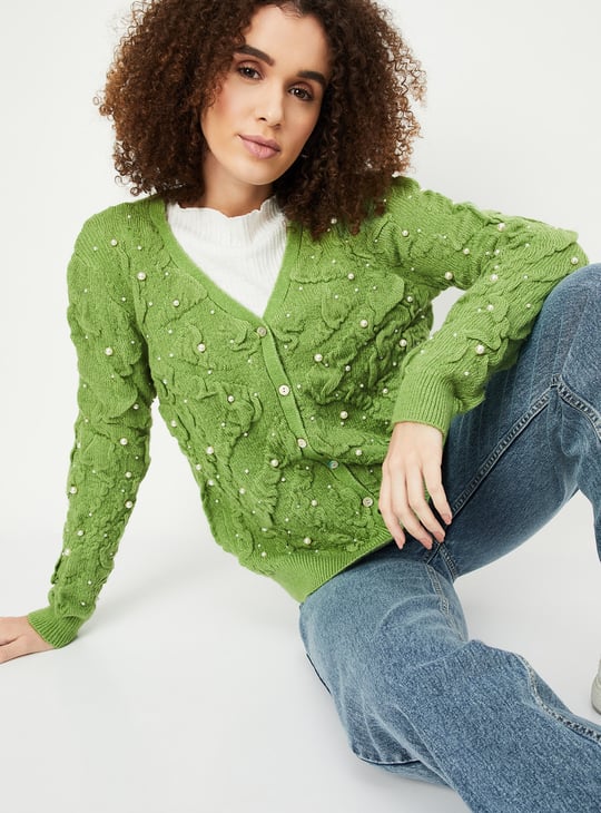 Women Pearl Embellished Cardigan