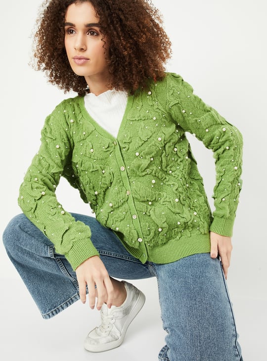 Women Pearl Embellished Cardigan