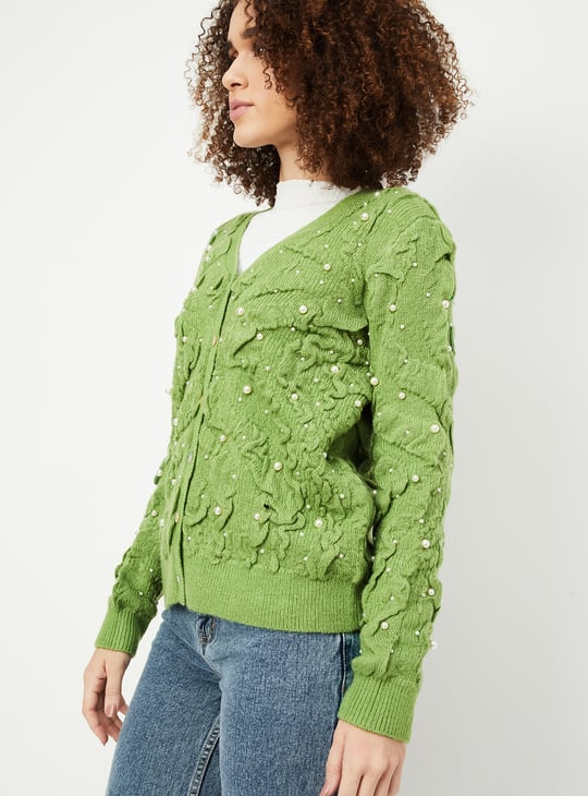 Women Pearl Embellished Cardigan