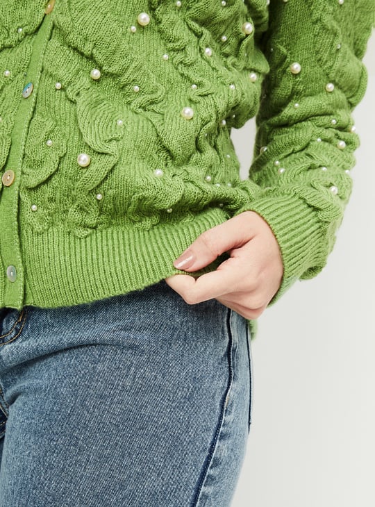 Women Pearl Embellished Cardigan