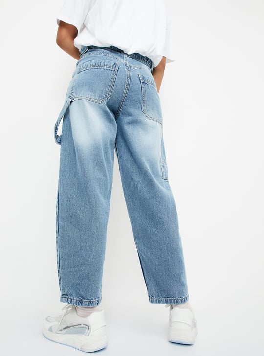 Girls Washed Balloon Fit Jeans | Blue | Washed