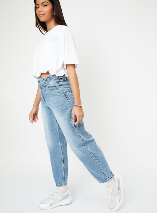 Girls Washed Balloon Fit Jeans