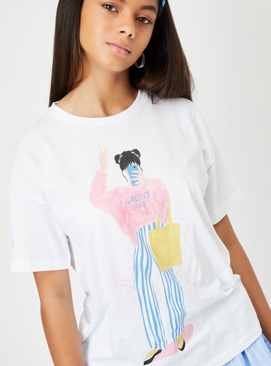 Girls Oversized Graphic Printed T-shirt