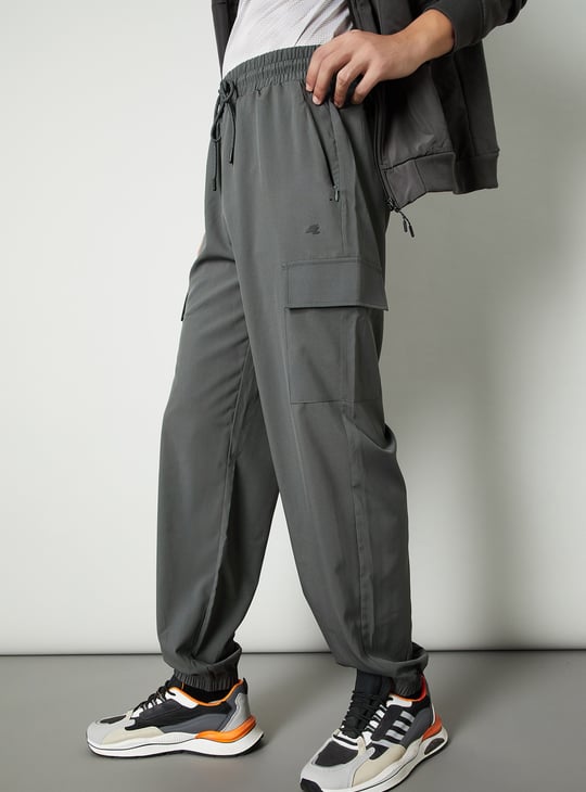 Cargo Joggers Grey Nylon Joggers Men Solid Performance Cargo