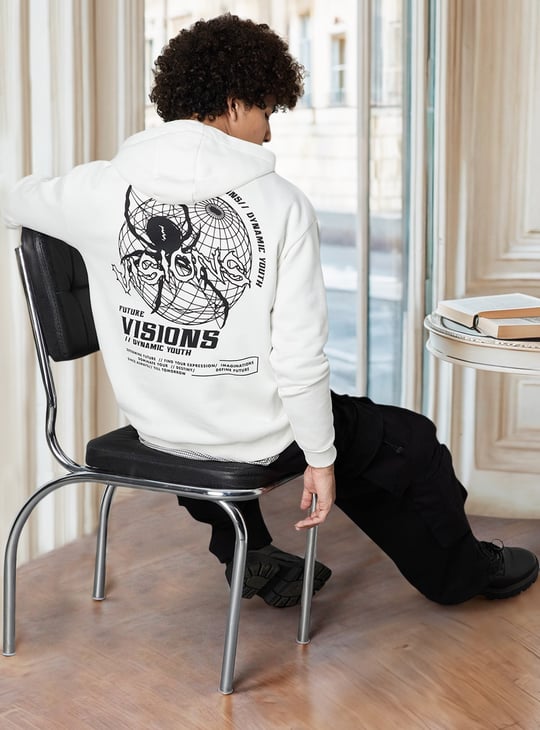 Men Back Printed Hooded Sweatshirt | Textured