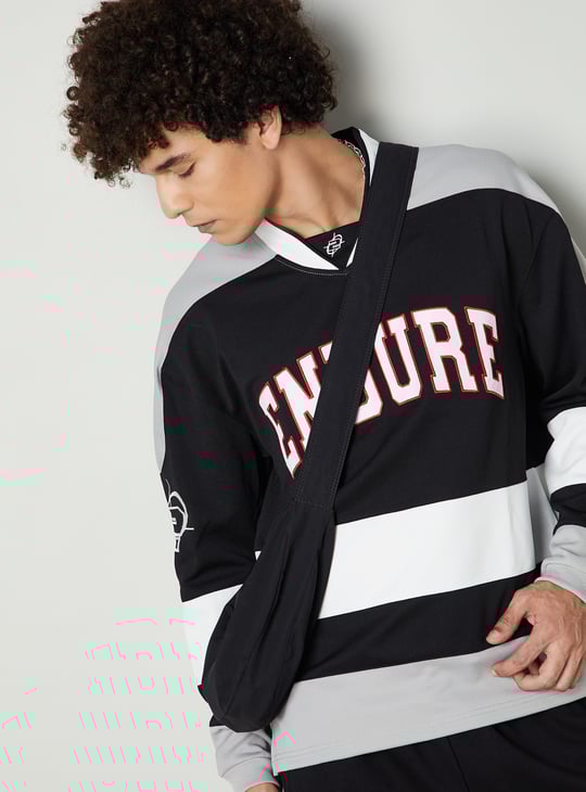 Men Striped Baseball Collar Sweatshirt