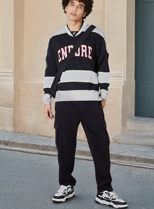 Men Striped Baseball Collar Sweatshirt