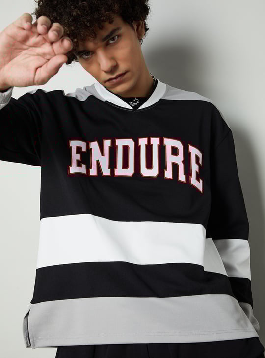 Men Striped Baseball Collar Sweatshirt