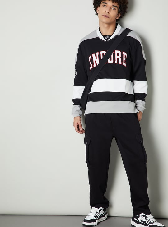Men Striped Baseball Collar Sweatshirt