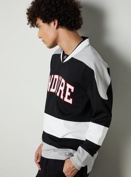 Men Striped Baseball Collar Sweatshirt