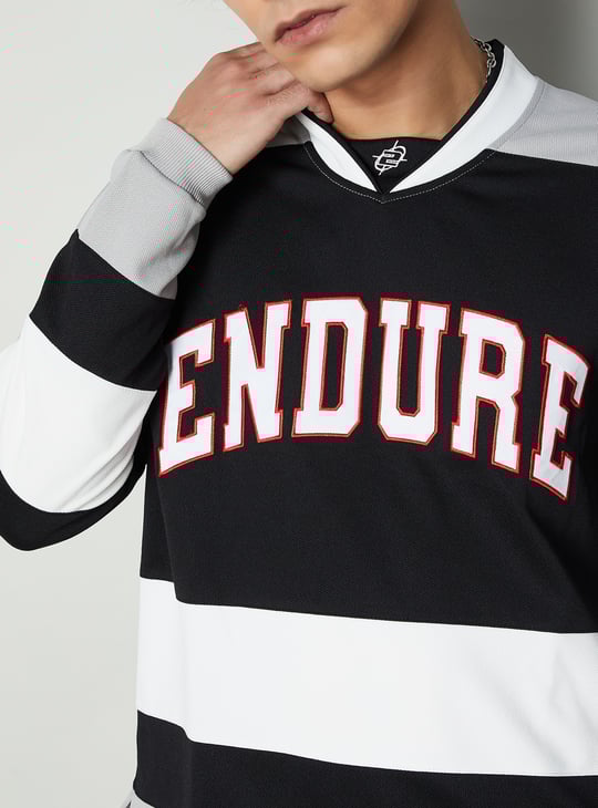 Men Striped Baseball Collar Sweatshirt