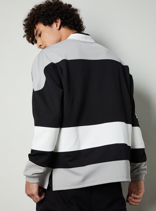 Men Striped Baseball Collar Sweatshirt